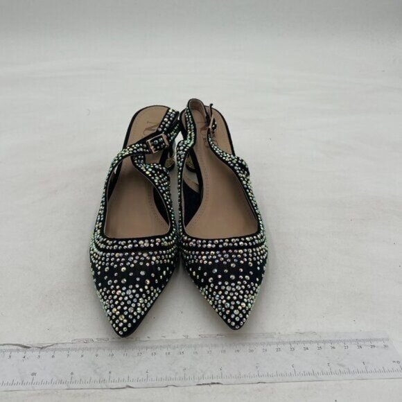 Women Pointed Toe Slingback Wedding Pumps Chunky Low Heel Rhinestone Sandals Cry - Picture 2 of 8